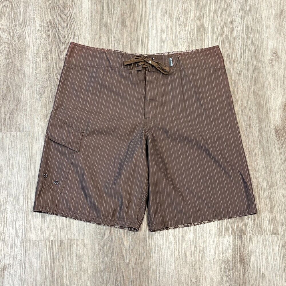 Vintage 00s Y2K Mossimo Pinstripe Board Shorts Men's Size 36x10.5 Brown